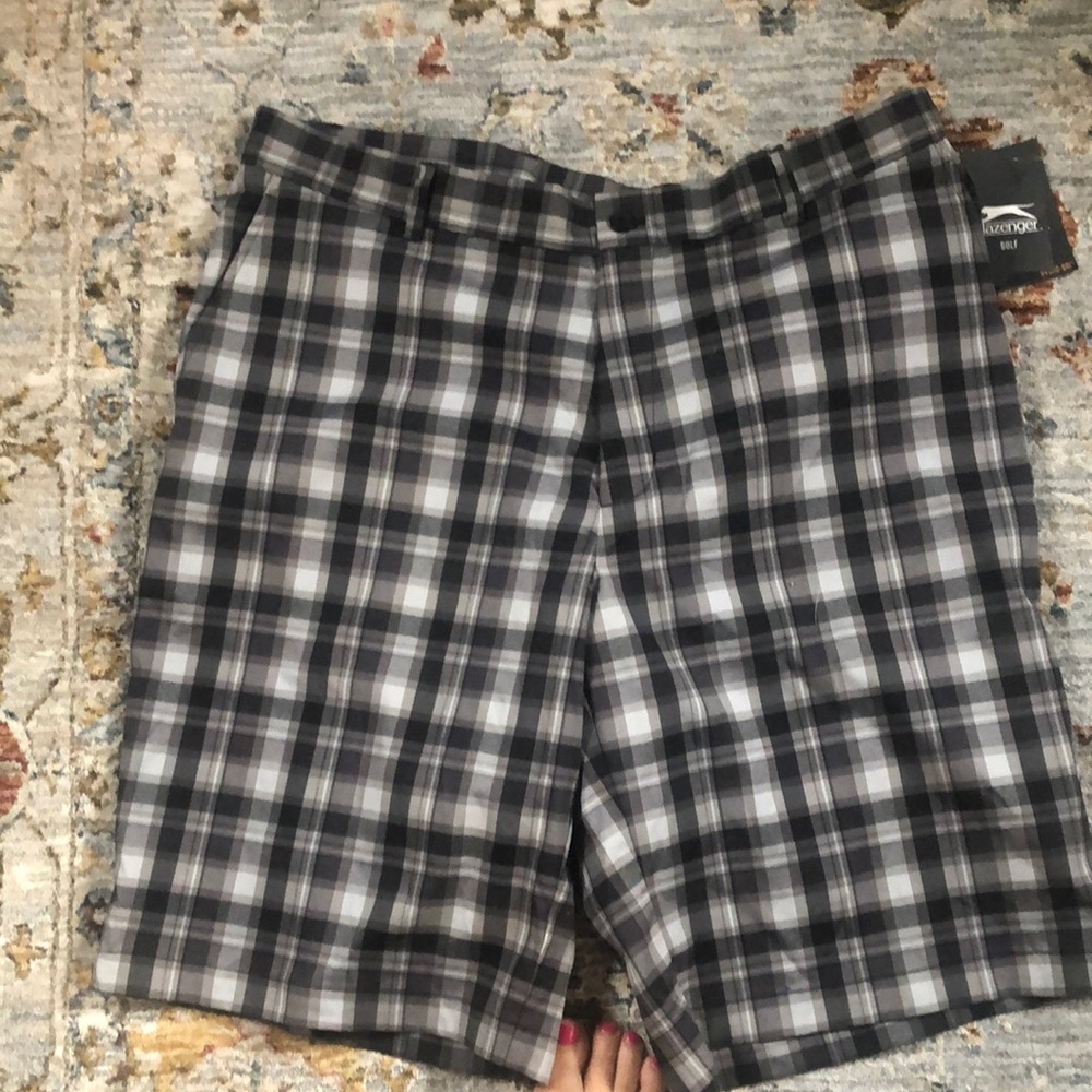 Slazenger golf hydro-Fri grey plaid shorts size 38